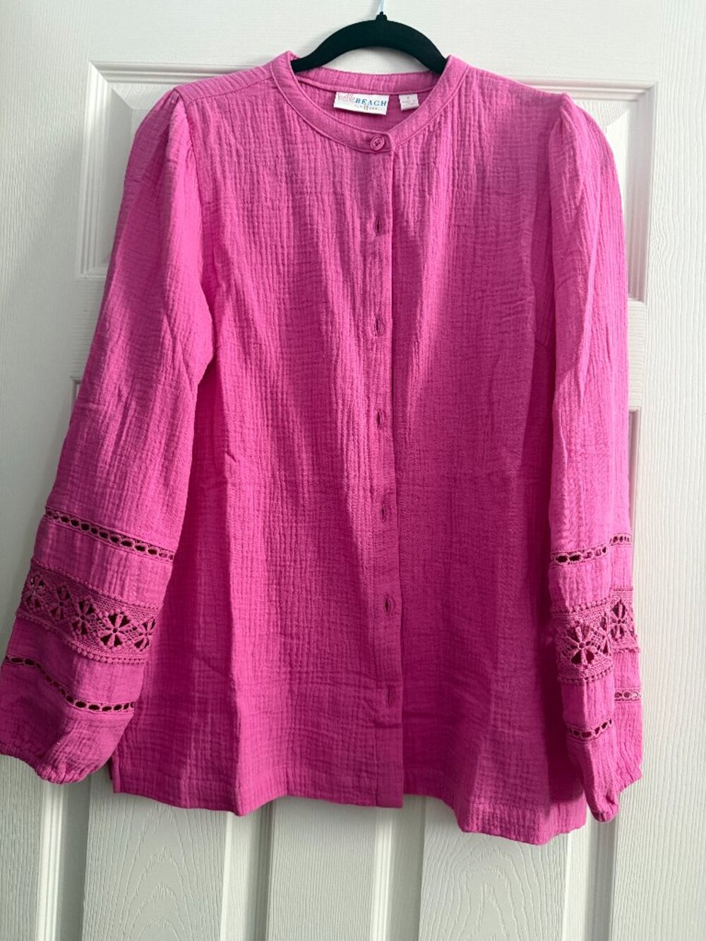 Belle Beach by Kim Gravel Cotton Gauze Ladder Lace Button Up